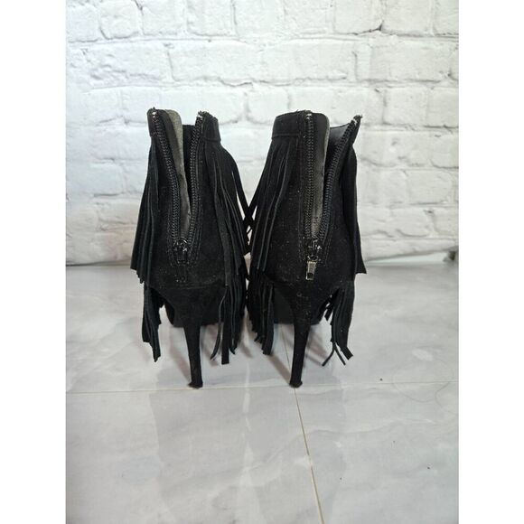 Nine West Fireball Womens Size 8M Black Fringed Bootie Heels - Picture 4 of 8